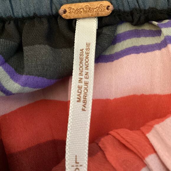 Free People Crinkle Pleat Striped High Low Multi Colored Maxi Skirt Size L - Picture 4 of 10